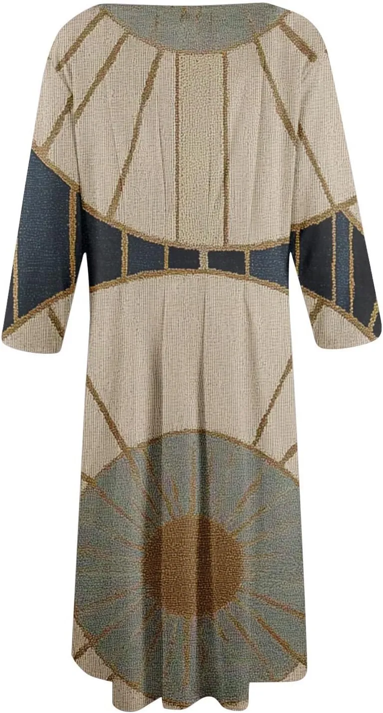 Womens Summer Dresses Beach Round Neck 3/4 Sleeve Midi Dresses A Line Dress Spring Floral Flowy Dress with Pocket