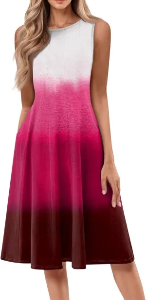Women's Summer Dresses Cute Sundress Pleated Dress Tank Dress Sleeveless Fashion Wrap Dresses A Line with Pockets