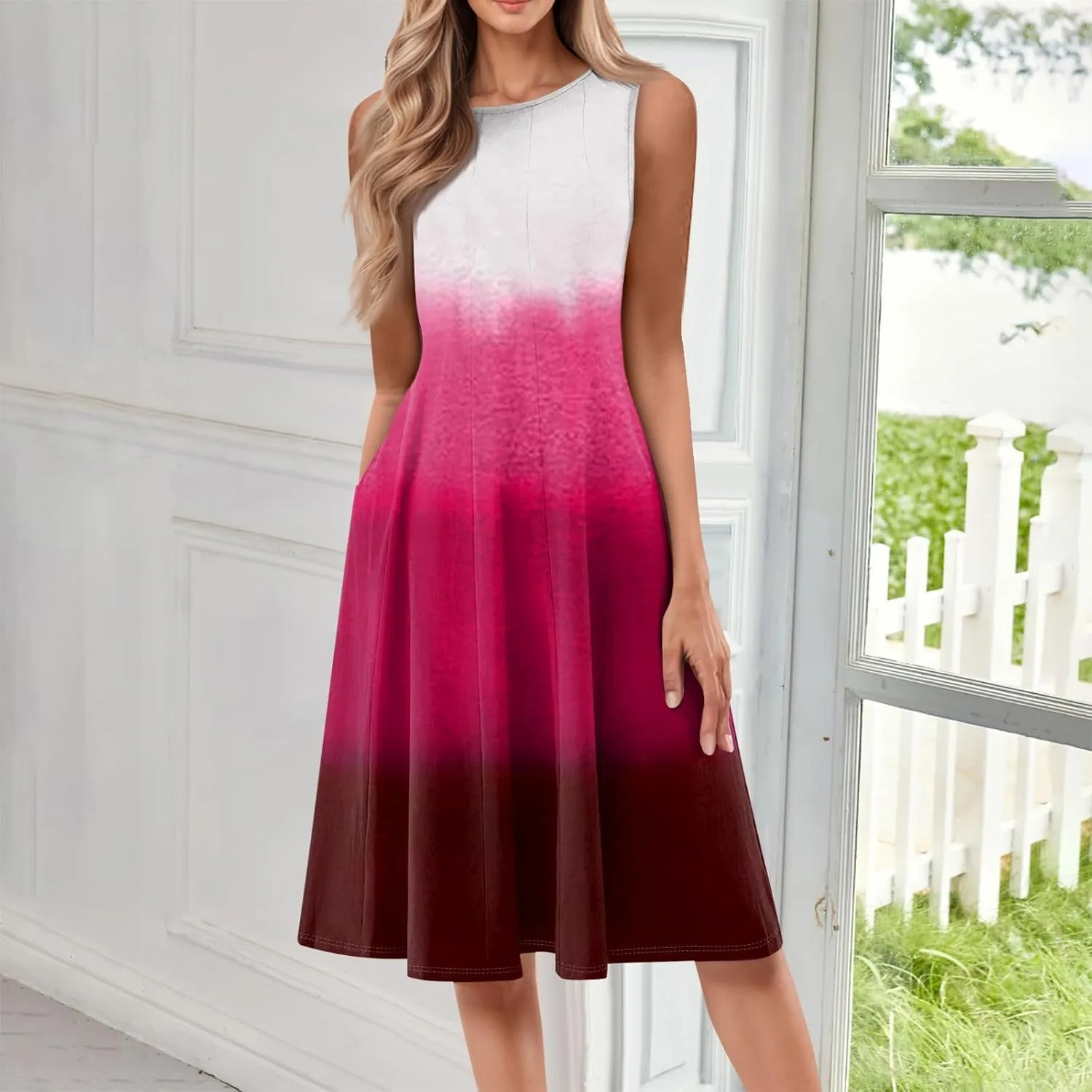 Women's Summer Dresses Cute Sundress Pleated Dress Tank Dress Sleeveless Fashion Wrap Dresses A Line with Pockets