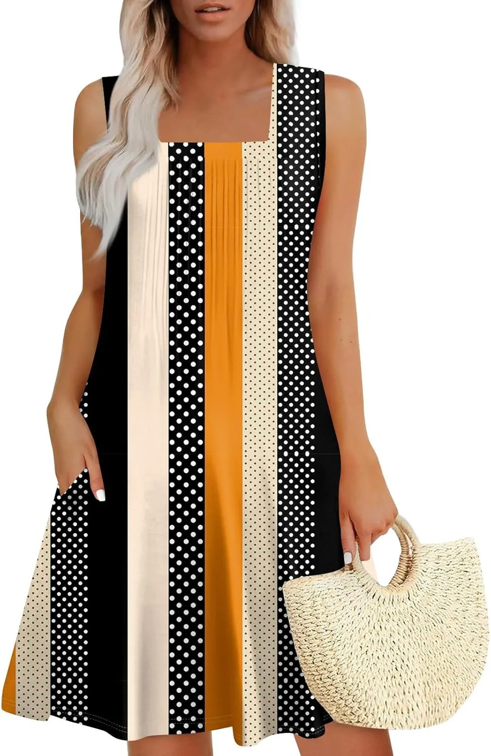 Womens Summer Dresses Loose Tshirt Tank Dresses Casual printedSleeveless Mini Dress Beach Sundresses with Pockets