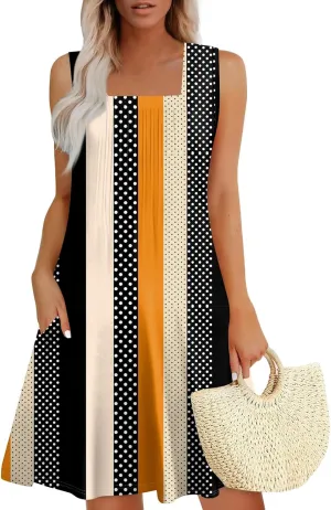Womens Summer Dresses Loose Tshirt Tank Dresses Casual printedSleeveless Mini Dress Beach Sundresses with Pockets