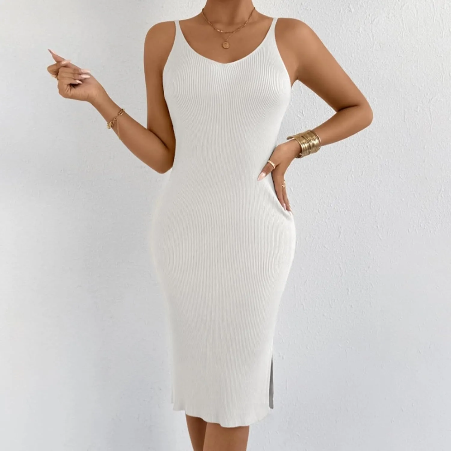 Womens Summer Floral Midi Dresses Elegant Halter Neck Empire Waist Dress Soft Knit Boho Casual Beach Vacation Dresses