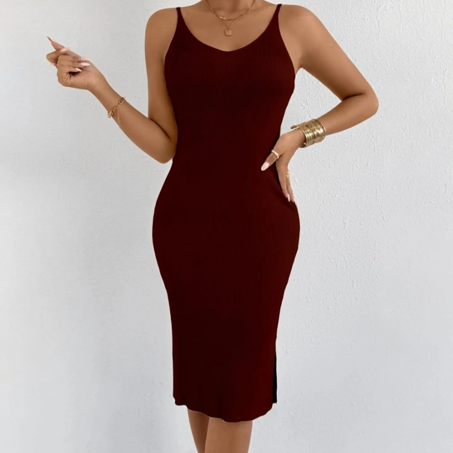Womens Summer Floral Midi Dresses Elegant Halter Neck Empire Waist Dress Soft Knit Boho Casual Beach Vacation Dresses