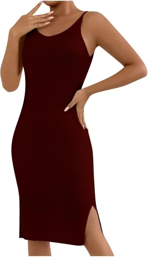 Womens Summer Floral Midi Dresses Elegant Halter Neck Empire Waist Dress Soft Knit Boho Casual Beach Vacation Dresses