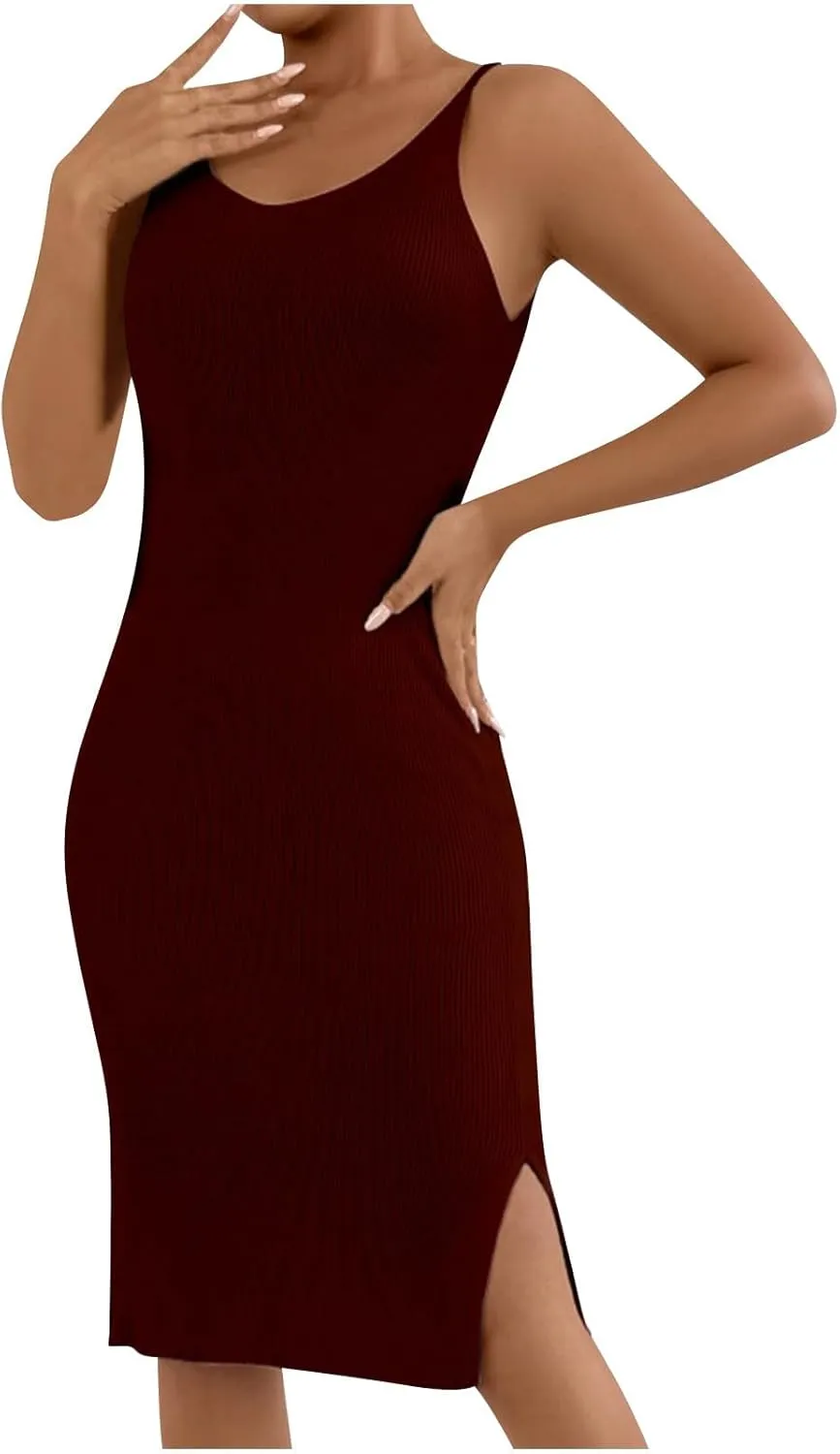 Womens Summer Floral Midi Dresses Elegant Halter Neck Empire Waist Dress Soft Knit Boho Casual Beach Vacation Dresses