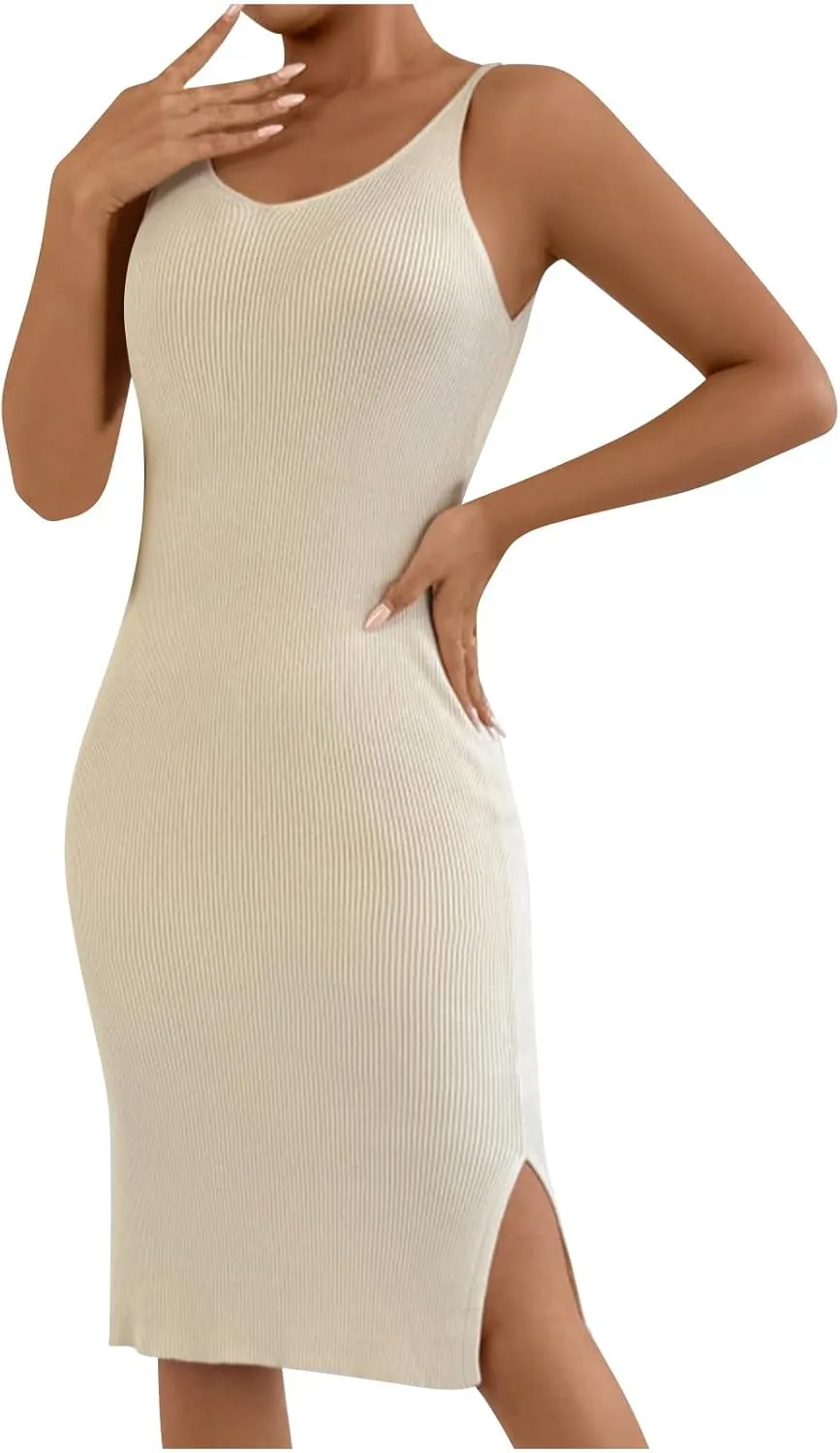 Womens Summer Floral Midi Dresses Elegant Halter Neck Empire Waist Dress Soft Knit Boho Casual Beach Vacation Dresses