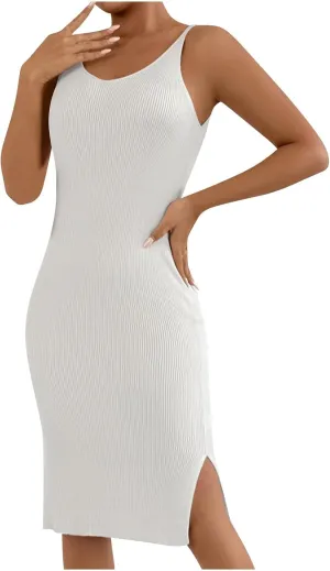 Womens Summer Floral Midi Dresses Elegant Halter Neck Empire Waist Dress Soft Knit Boho Casual Beach Vacation Dresses