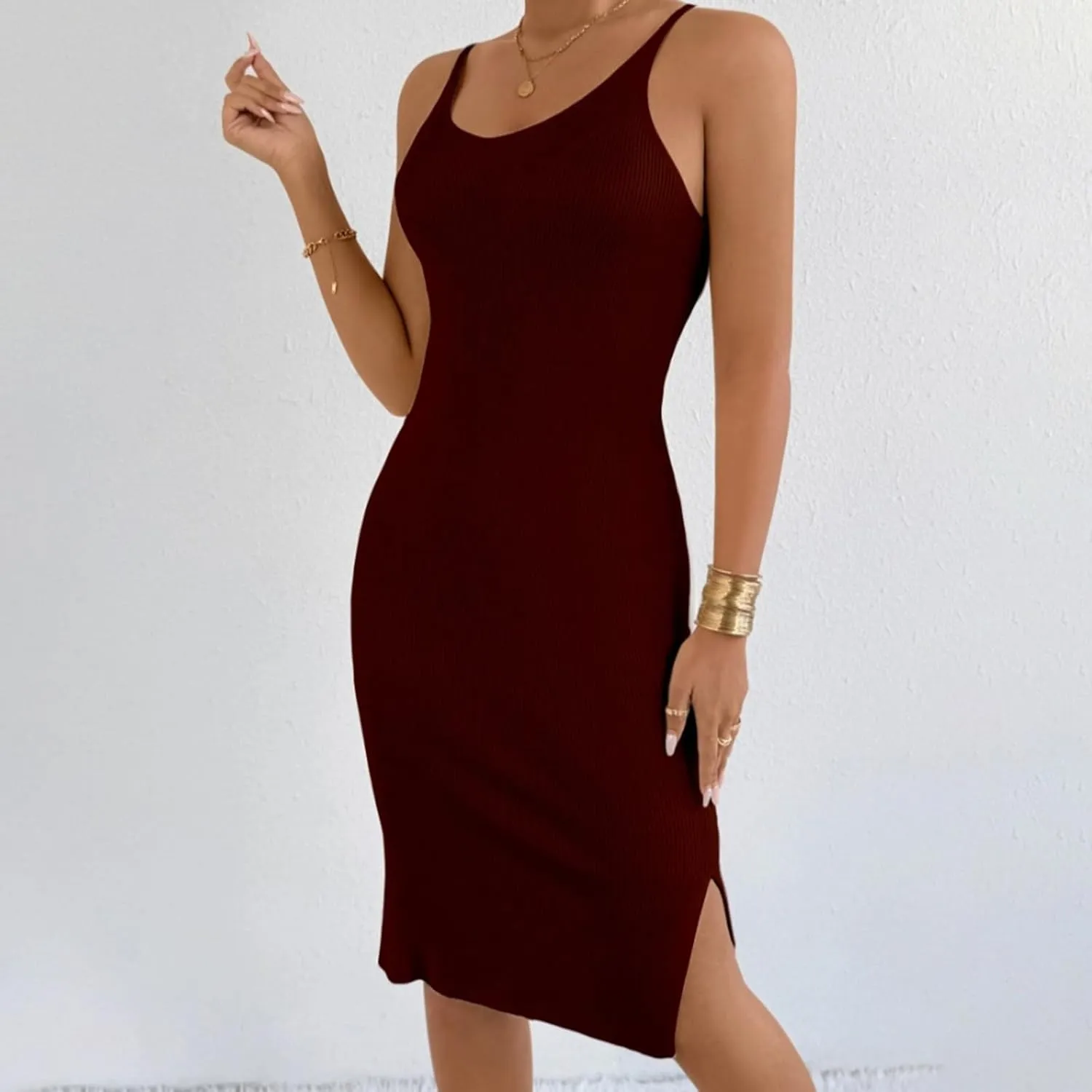 Womens Summer Floral Midi Dresses Elegant Halter Neck Empire Waist Dress Soft Knit Boho Casual Beach Vacation Dresses