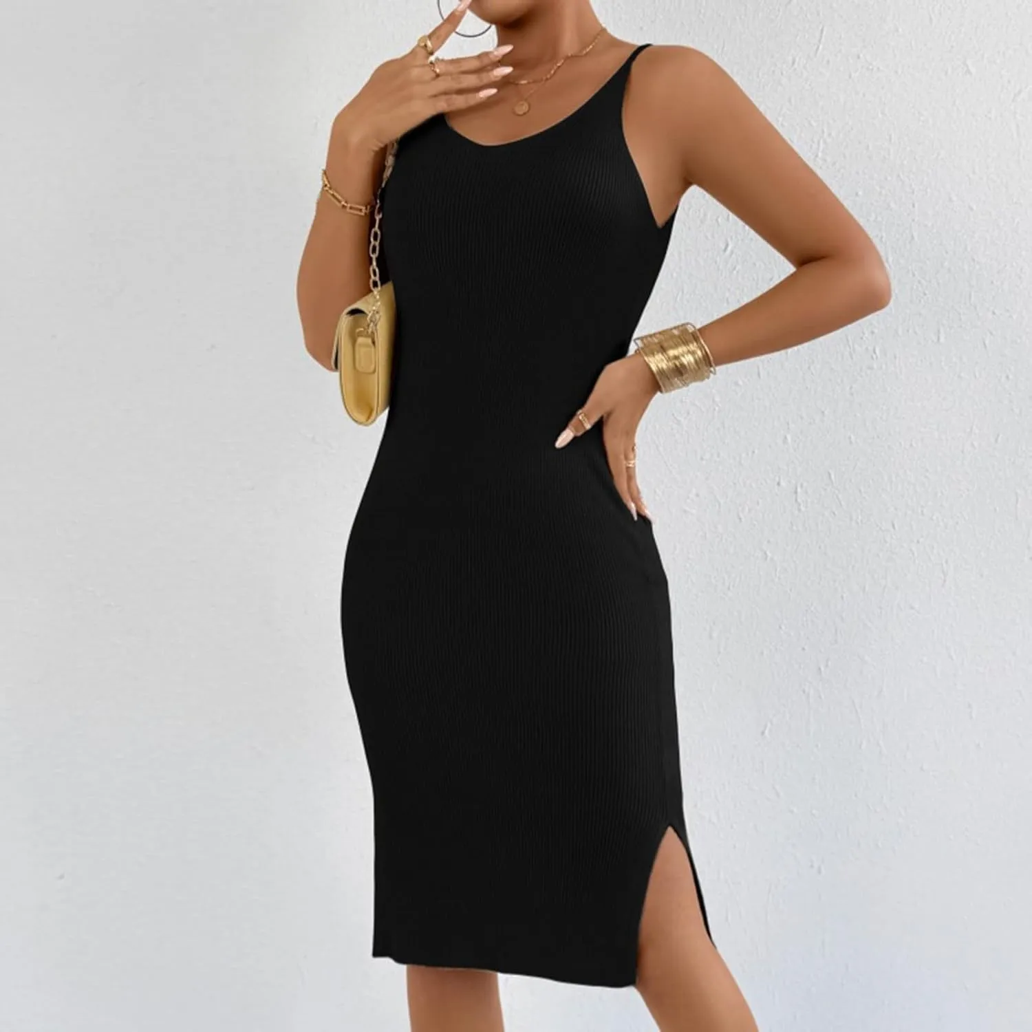 Womens Summer Floral Midi Dresses Elegant Halter Neck Empire Waist Dress Soft Knit Boho Casual Beach Vacation Dresses