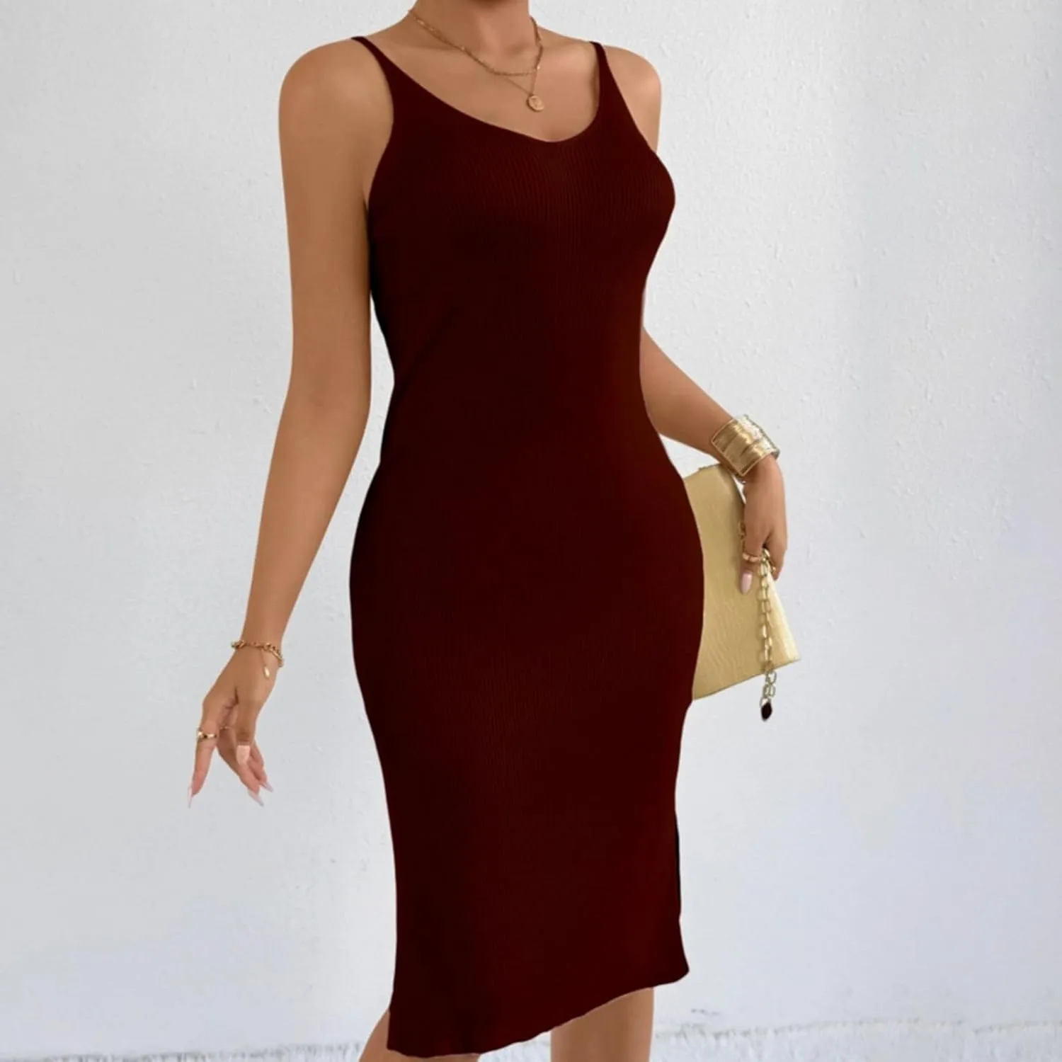 Womens Summer Floral Midi Dresses Elegant Halter Neck Empire Waist Dress Soft Knit Boho Casual Beach Vacation Dresses