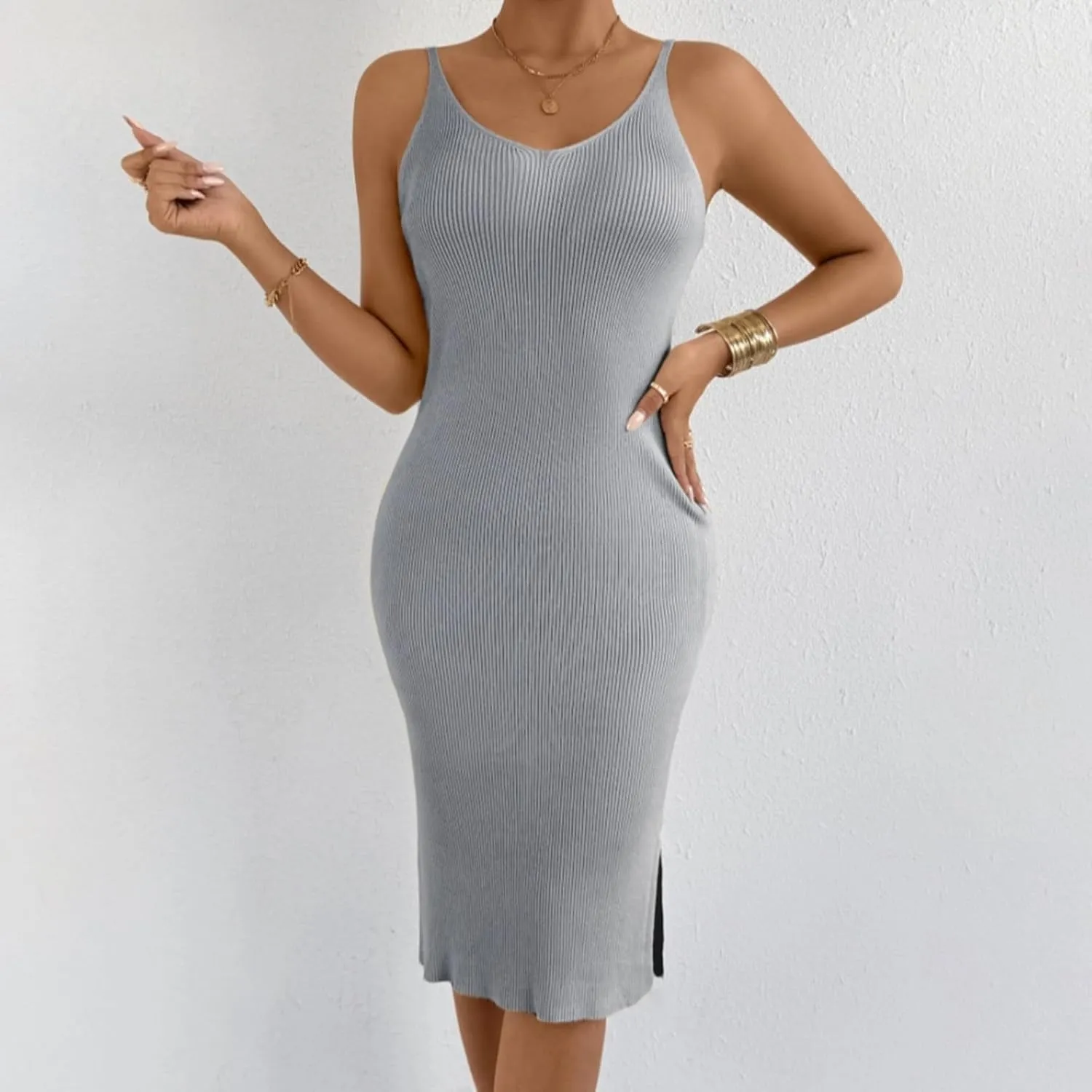 Womens Summer Floral Midi Dresses Elegant Halter Neck Empire Waist Dress Soft Knit Boho Casual Beach Vacation Dresses