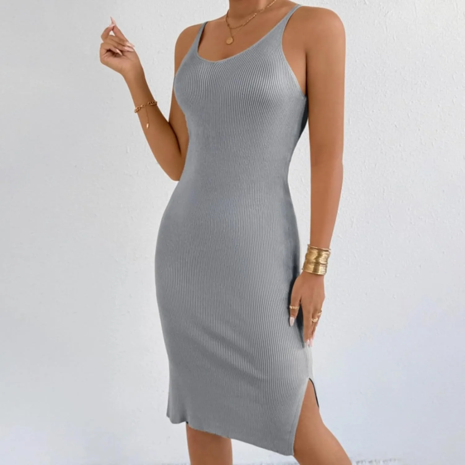 Womens Summer Floral Midi Dresses Elegant Halter Neck Empire Waist Dress Soft Knit Boho Casual Beach Vacation Dresses