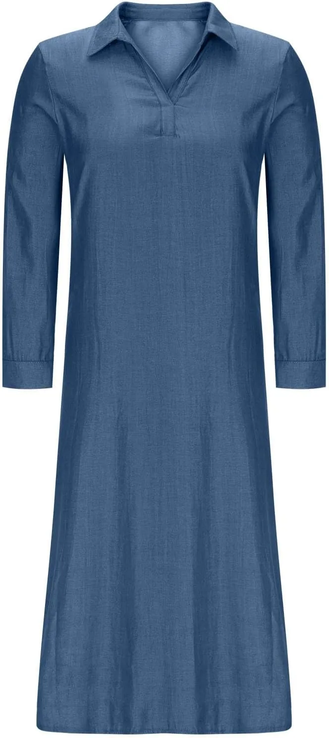 Womens Summer Maxi Dresses 2025 Flowy V Neck Long Sleeve Swing Casual Beach Sundress Plus Size Spring Clothes