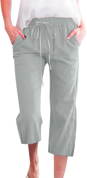 Womens Summer Mix Cotton Linen Palazzo Pants Beach Casual Pants Linen Trousers Beach Vacation