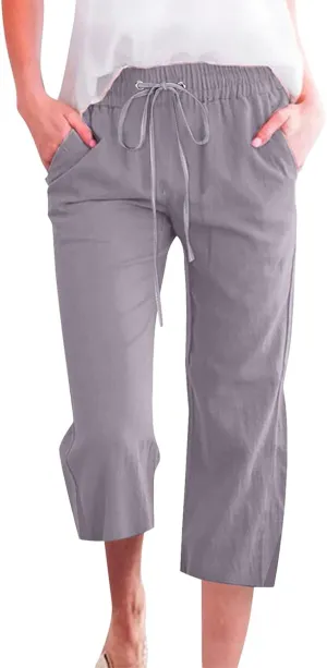 Womens Summer Mix Cotton Linen Palazzo Pants Beach Casual Pants Linen Trousers Beach Vacation