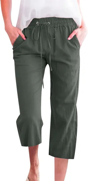 Womens Summer Mix Cotton Linen Palazzo Pants Beach Casual Pants Linen Trousers Beach Vacation