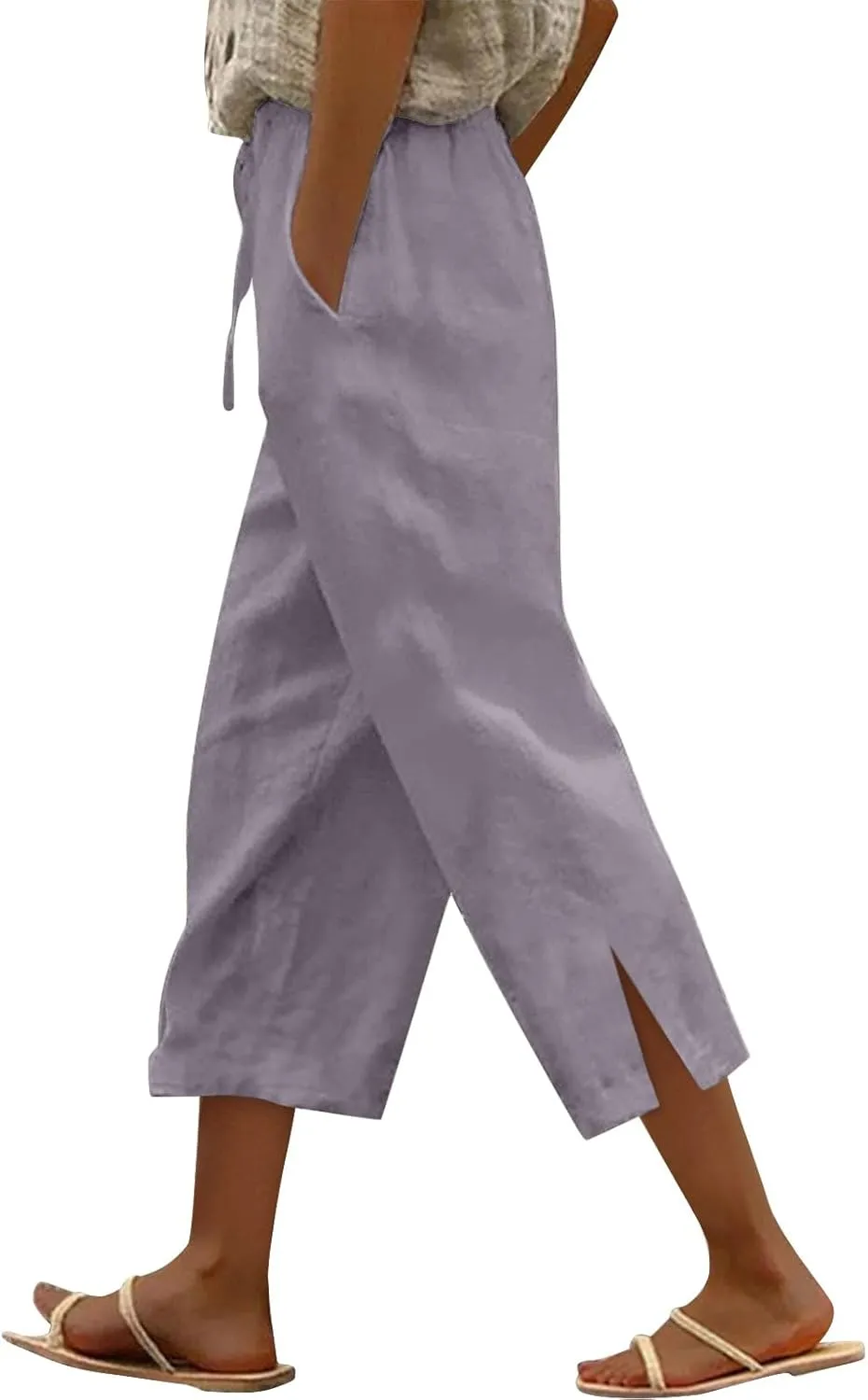 Womens Summer Mix Cotton Linen Palazzo Pants Beach Casual Pants Linen Trousers Beach Vacation