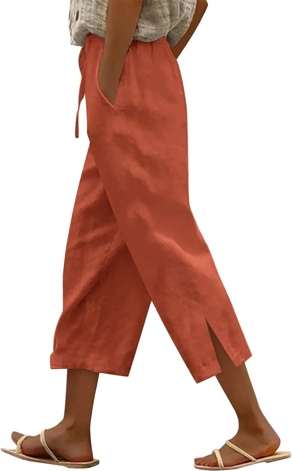 Womens Summer Mix Cotton Linen Palazzo Pants Beach Casual Pants Linen Trousers Beach Vacation