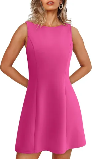 Women's Summer Sexy Sleeveless Crew Neck Tennis Dress Boat Neck A-line Bodycon Party Club Mini Dresses