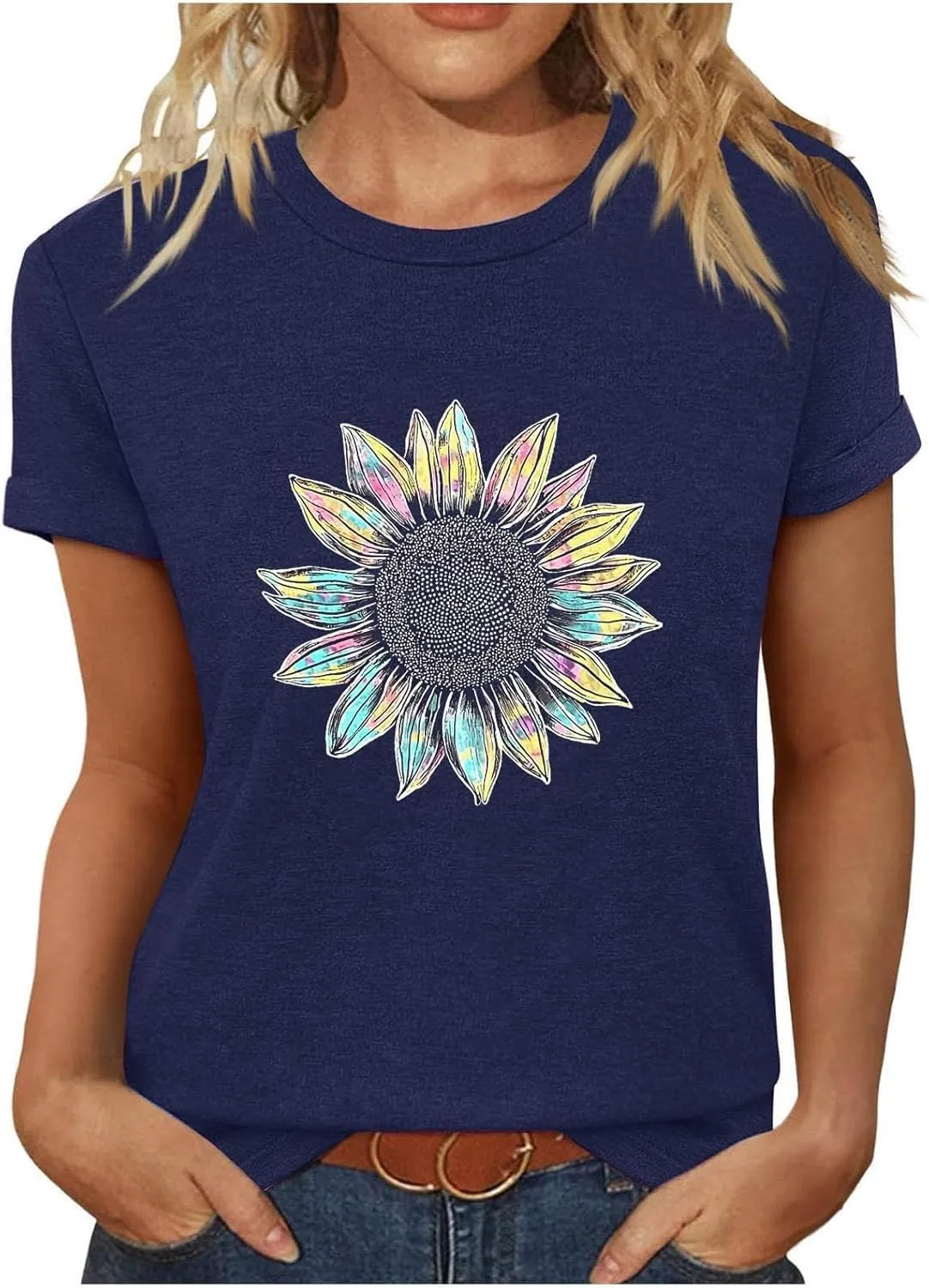 Womens Summer Tops 2025 Boho Vintage Floral Graphic Basic Tees Crewneck Short Sleeve Shirts