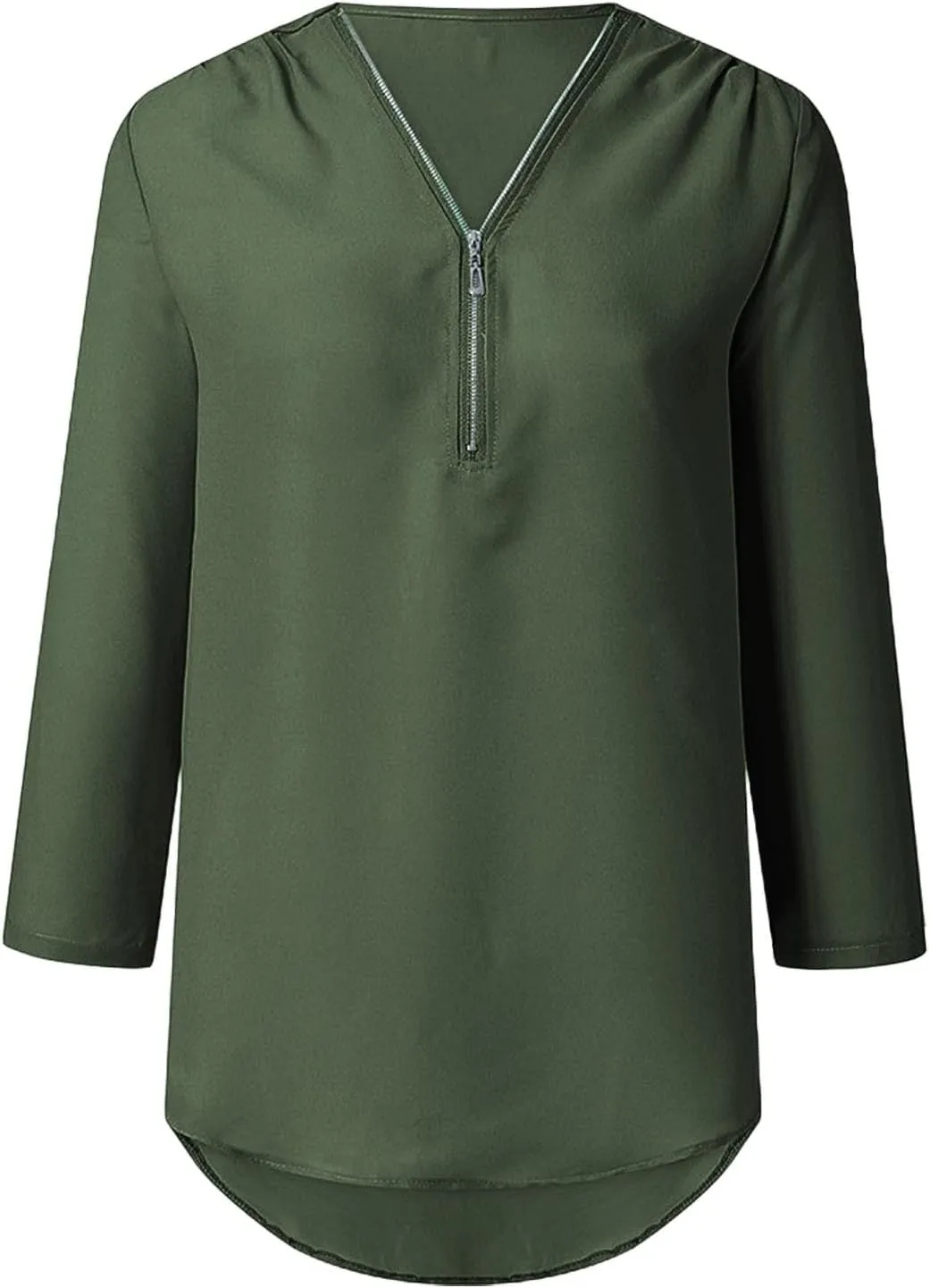 Womens Summer Tops 2025 Plus Size Zip Front 3/4 Sleeve Shirts V Neck Blouses Tunic Top Trendy Dressy Casual Outfits