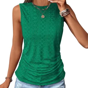Womens Tank Tops Sleeveless Eyelet Shirts Crewneck Summer Tops Casual Loose Fit Basic Tees Beach Vacation Clothes