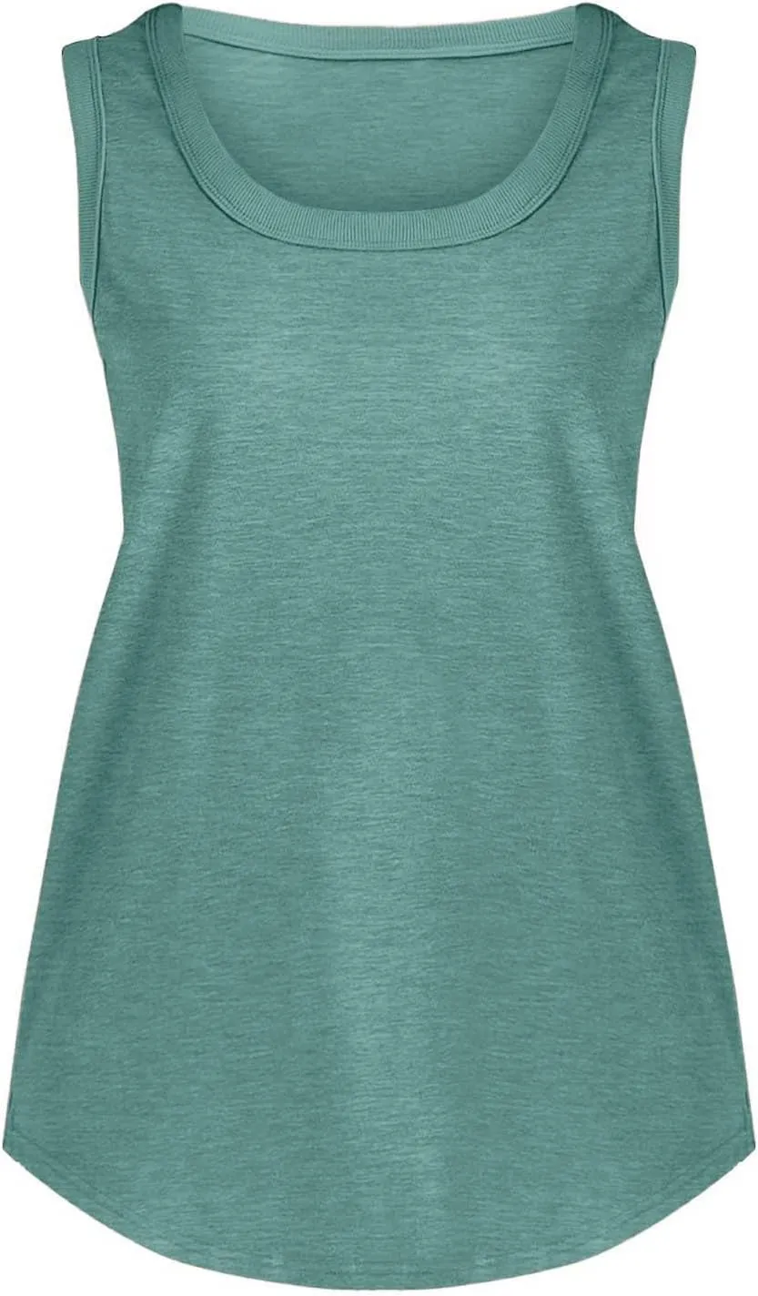 Womens Tank Tops Summer Loose Sleeveless Tops Scoop Neck Curved Hem Casual Flowy Shirt 2025 Outfits Clothes