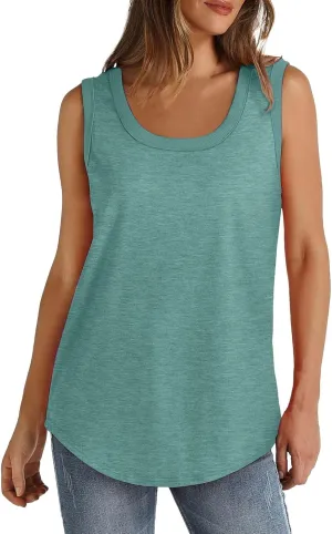 Womens Tank Tops Summer Loose Sleeveless Tops Scoop Neck Curved Hem Casual Flowy Shirt 2025 Outfits Clothes