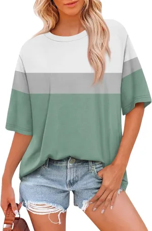 Womens Tops Oversized T Shirts Short Sleeve Crewneck Summer Casual Loose Basic Tee Shirt Trendy Fashion Clothes