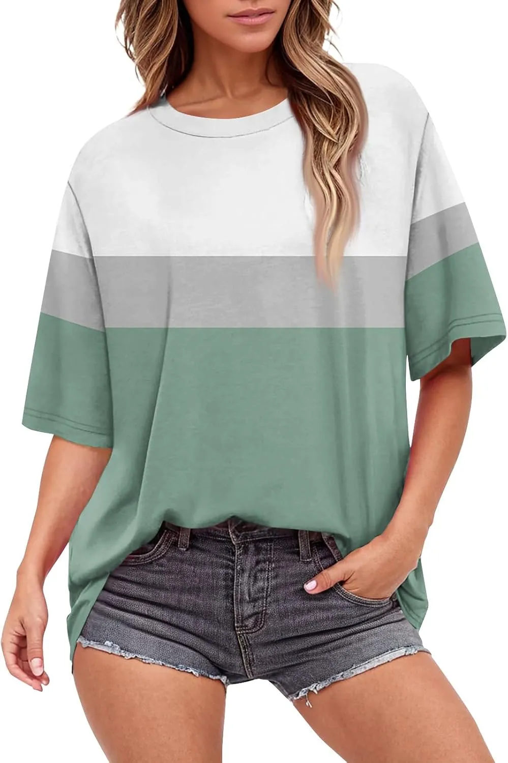 Womens Tops Oversized T Shirts Short Sleeve Crewneck Summer Casual Loose Basic Tee Shirt Trendy Fashion Clothes