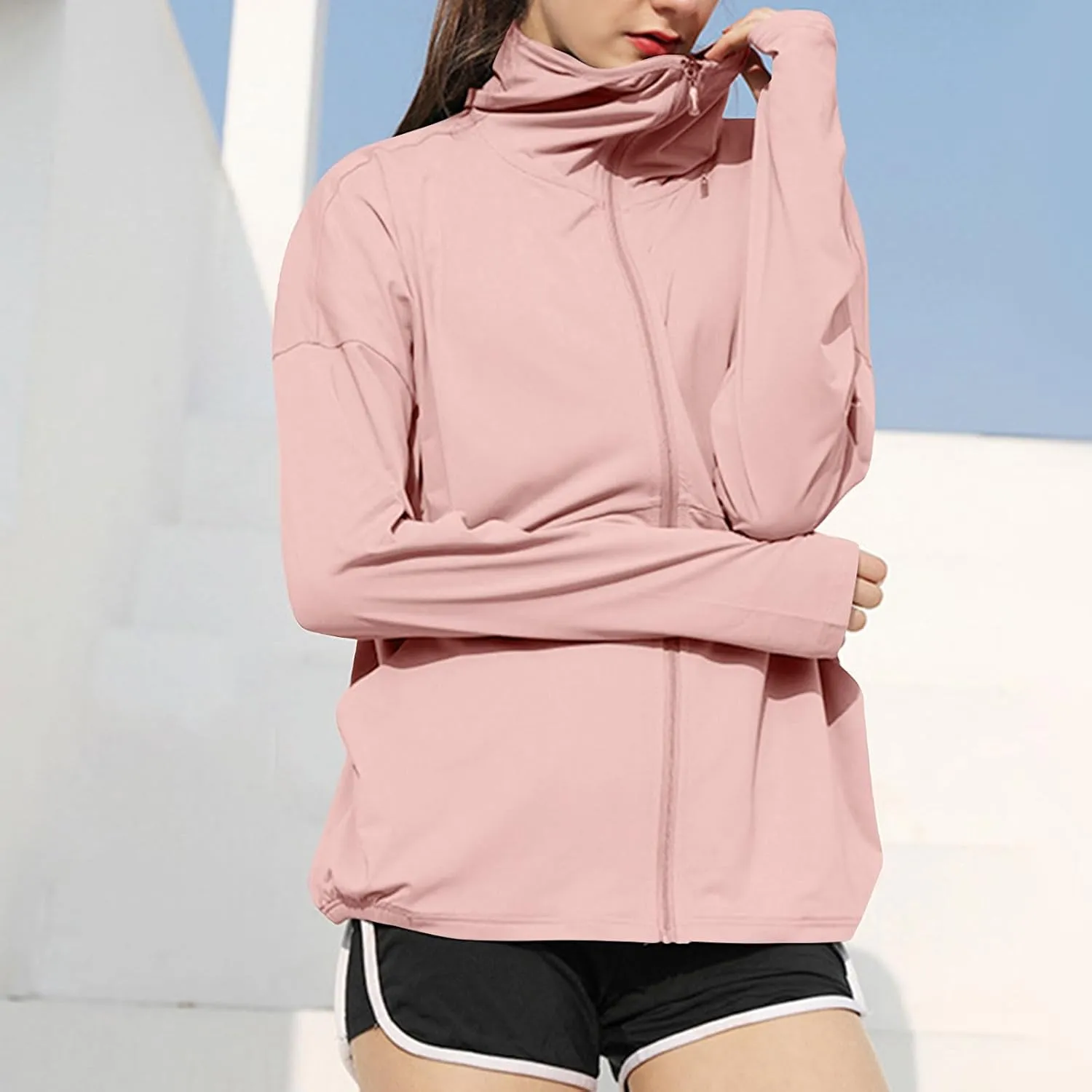 Womens UPF50  Long Sleeve Sun Shirt UV Protection Hoodie Hiking Workout Tops Quick Dry Outdoor Light Athletic Jackets