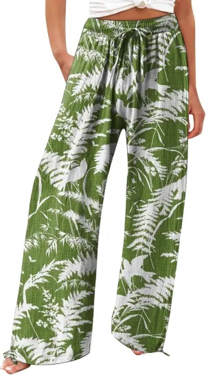 Women's Wide Leg Pants Womens Cotton Casual Loose Pants Comfy Work Pants with Pockets Elastic High Waist Paper Bag