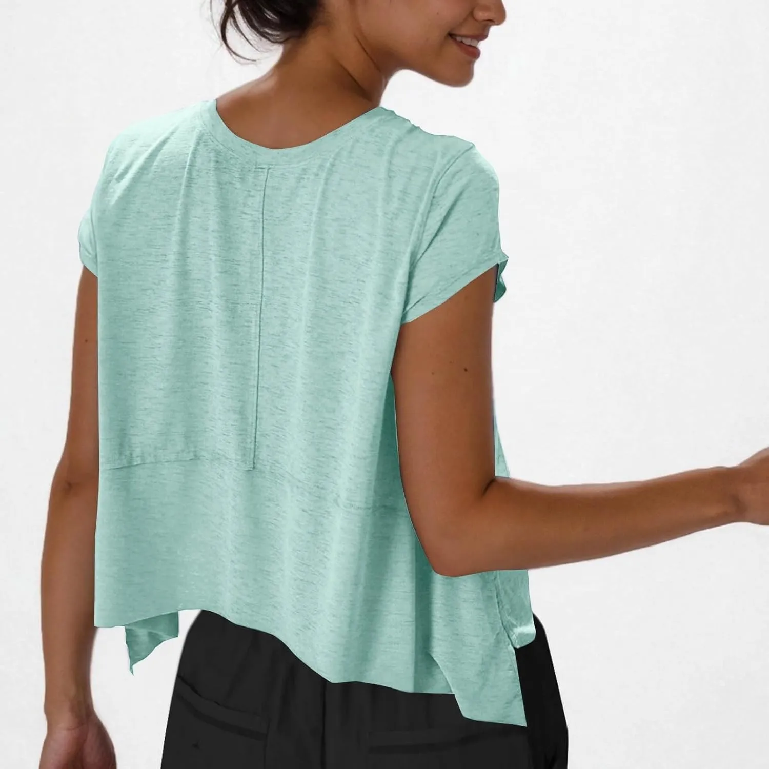 Workout Cropped Tops for Women Flowy Athletic Tops Oversized Loose Fit Running Yoga Quick Dry Soft Crewneck Tees