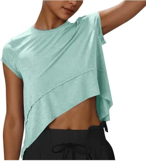Workout Cropped Tops for Women Flowy Athletic Tops Oversized Loose Fit Running Yoga Quick Dry Soft Crewneck Tees