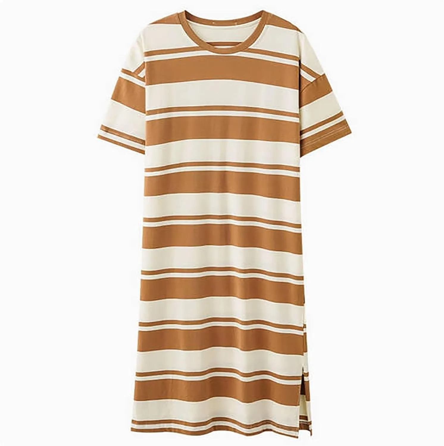 Xiaojmake Women's T Shirt Dresses Summer Casual Short Sleeve Cotton Nightgown Crew Neck Loose Striped Colorblock Basic Dress