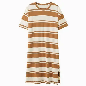 Xiaojmake Women's T Shirt Dresses Summer Casual Short Sleeve Cotton Nightgown Crew Neck Loose Striped Colorblock Basic Dress