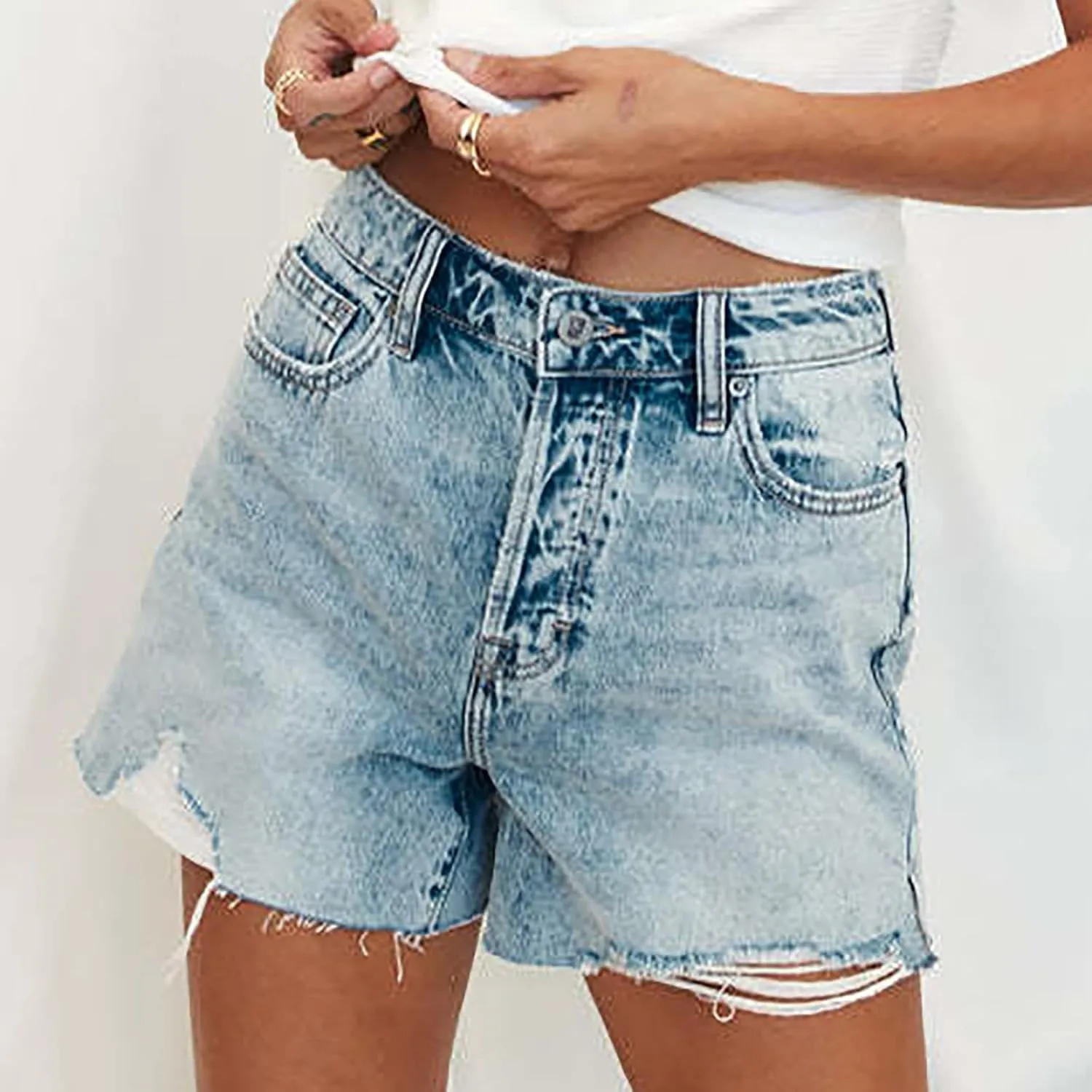 XUNRYAN Jean Shorts Womens High Waisted Stretchy Ripped Jeans Casual Summer Dress Pants Basic Denim Shorts with Pockets