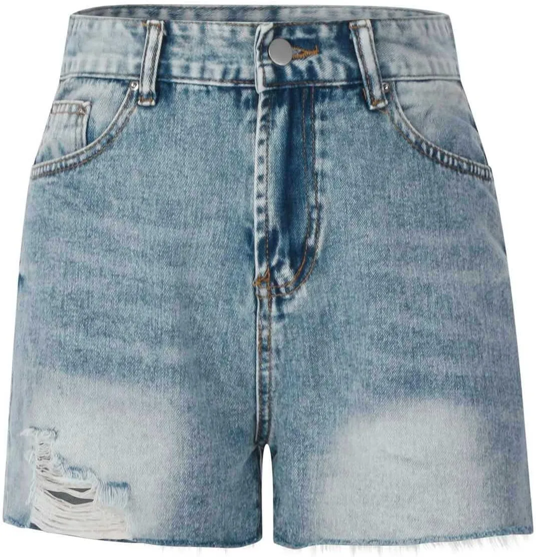 XUNRYAN Jean Shorts Womens High Waisted Stretchy Ripped Jeans Casual Summer Dress Pants Basic Denim Shorts with Pockets
