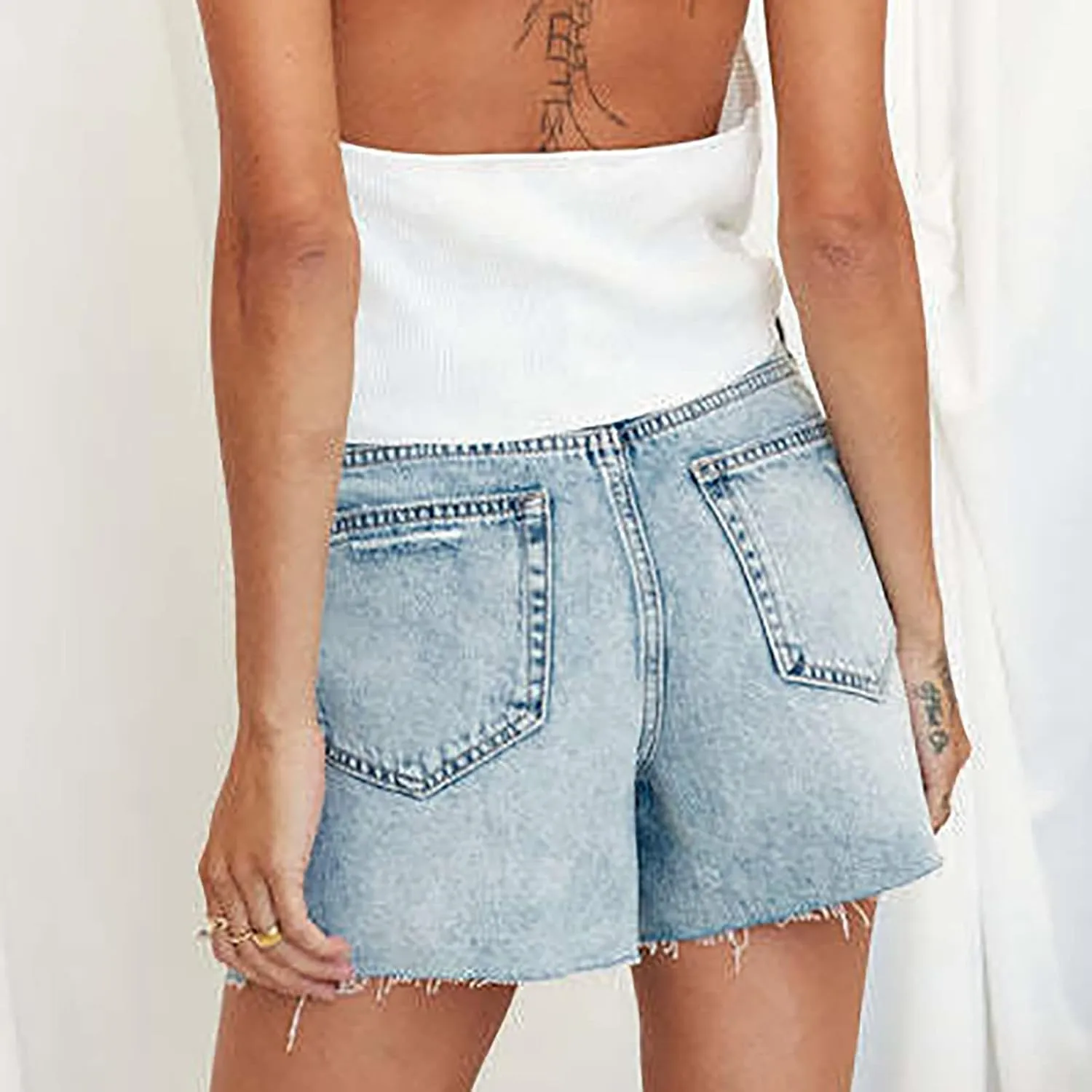 XUNRYAN Jean Shorts Womens High Waisted Stretchy Ripped Jeans Casual Summer Dress Pants Basic Denim Shorts with Pockets