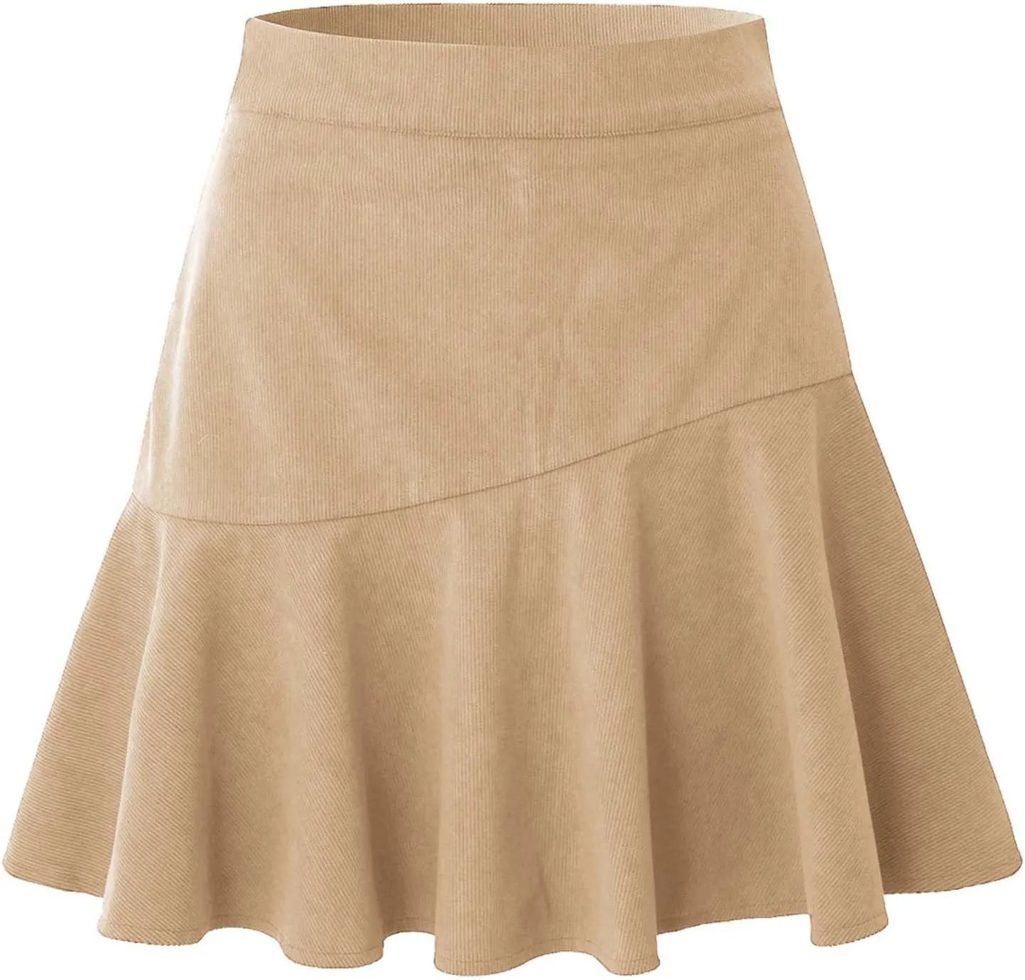 XUNRYAN Women's Corduroy Pleated High Waist Mini Skirts A-Line Ruffle Short Skirt for Summer Spring Fall Fashion Clothes