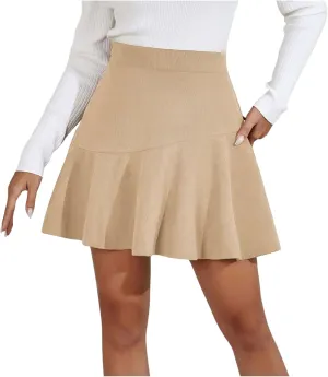 XUNRYAN Women's Corduroy Pleated High Waist Mini Skirts A-Line Ruffle Short Skirt for Summer Spring Fall Fashion Clothes