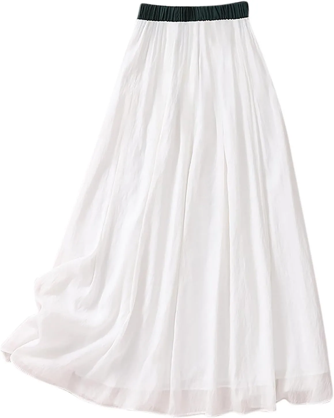 XUNRYAN Women's Cotton Linen Skirts Elastic High Waist Long Flowy Bohemian Casual Maxi Skirt for Summer Beach Holiday Outfit