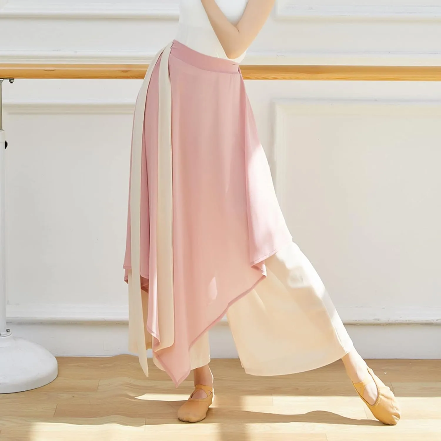 YOLAI Skirted Leggings for Womenyoga Pants Stretchy Ballet Dance Leggings Chiffon Skirted Tights for Ballet Latin Salsa Tango