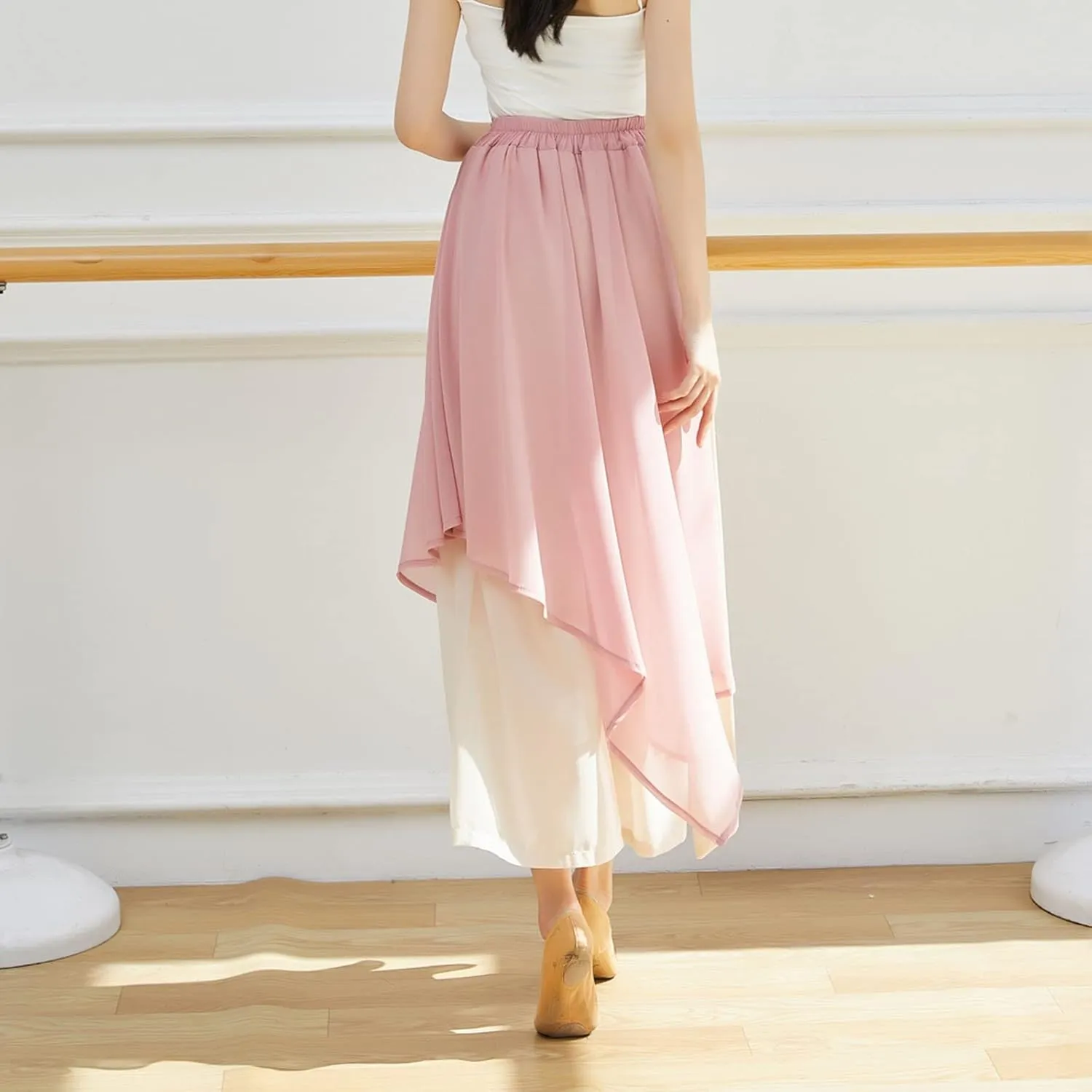 YOLAI Skirted Leggings for Womenyoga Pants Stretchy Ballet Dance Leggings Chiffon Skirted Tights for Ballet Latin Salsa Tango