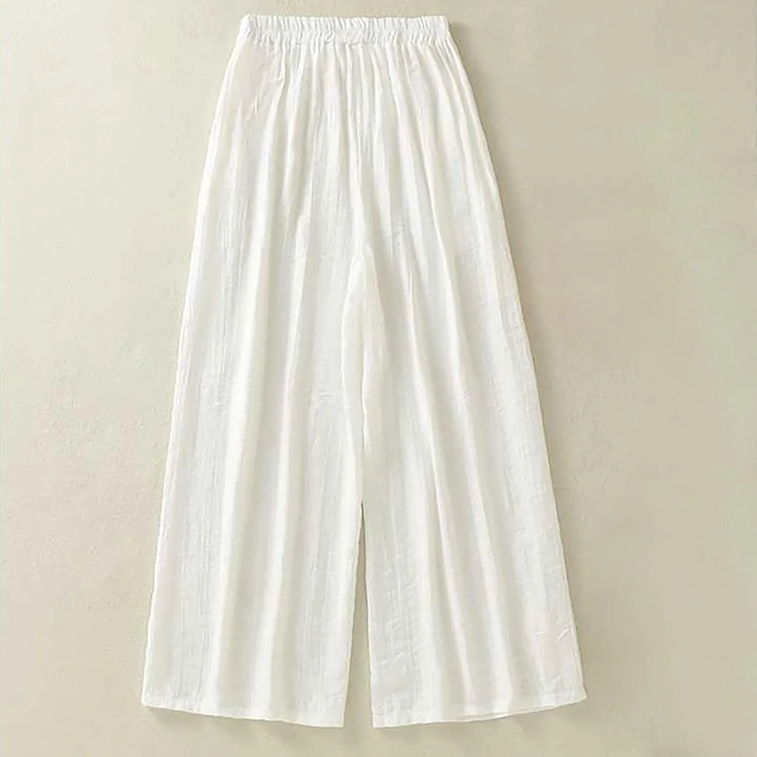YRAETENM Wide Leg Pants for Women Baggy Elastic Waist Cotton Linen Pants Plus Size Palazzo Lounge Trousers with Pockets