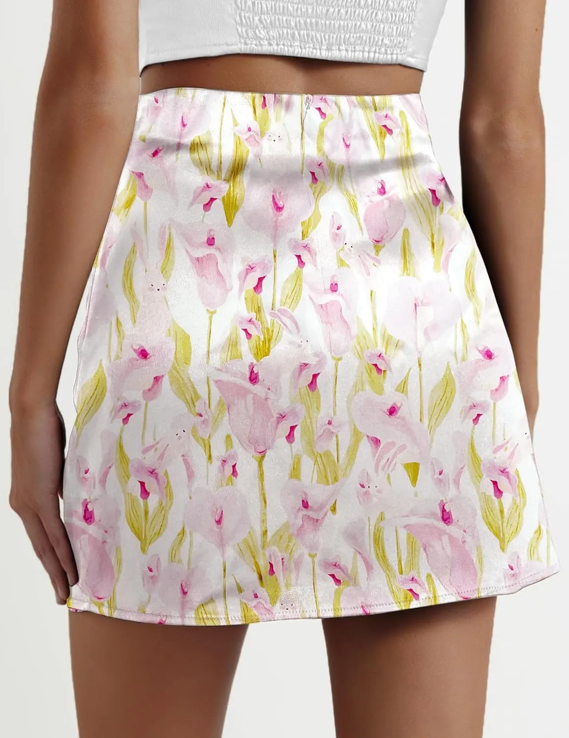 Zeagoo Womens Summer Mini Skirts Elastic High Waisted Stain A-Line Zipper Party Skirt 2025