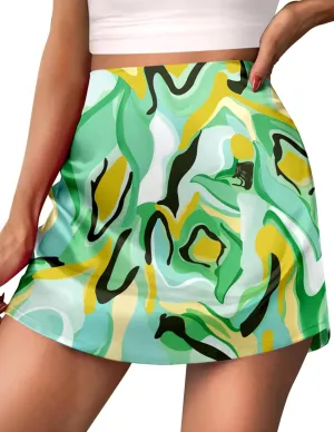Zeagoo Womens Summer Mini Skirts Elastic High Waisted Stain A-Line Zipper Party Skirt 2025