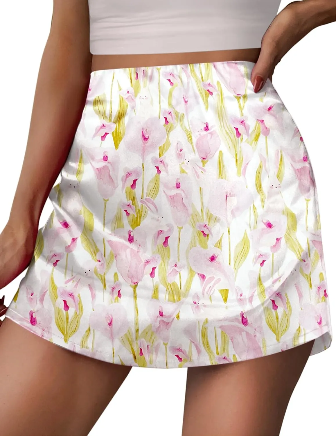 Zeagoo Womens Summer Mini Skirts Elastic High Waisted Stain A-Line Zipper Party Skirt 2025
