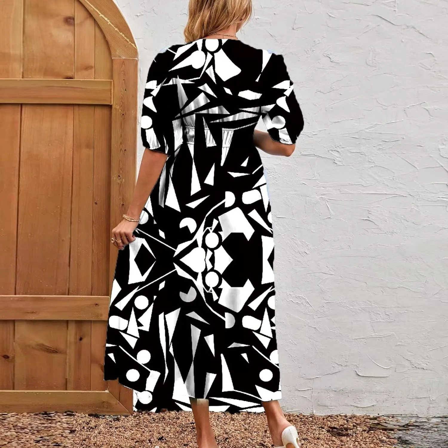 ZEFOTIM Long Dresses for Women 2025 Boho Floral Dress Short Sleeve V Neck Dresses