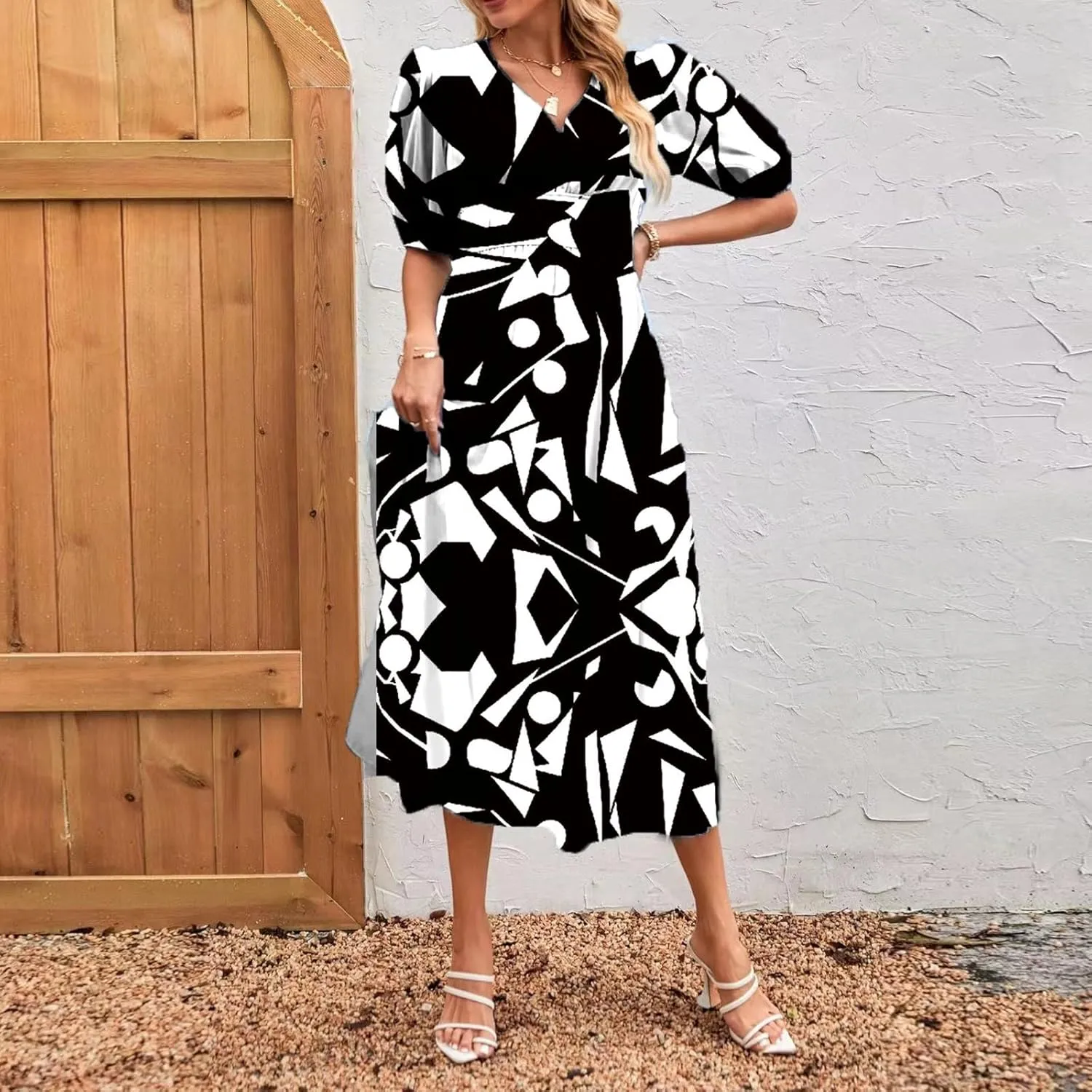 ZEFOTIM Long Dresses for Women 2025 Boho Floral Dress Short Sleeve V Neck Dresses